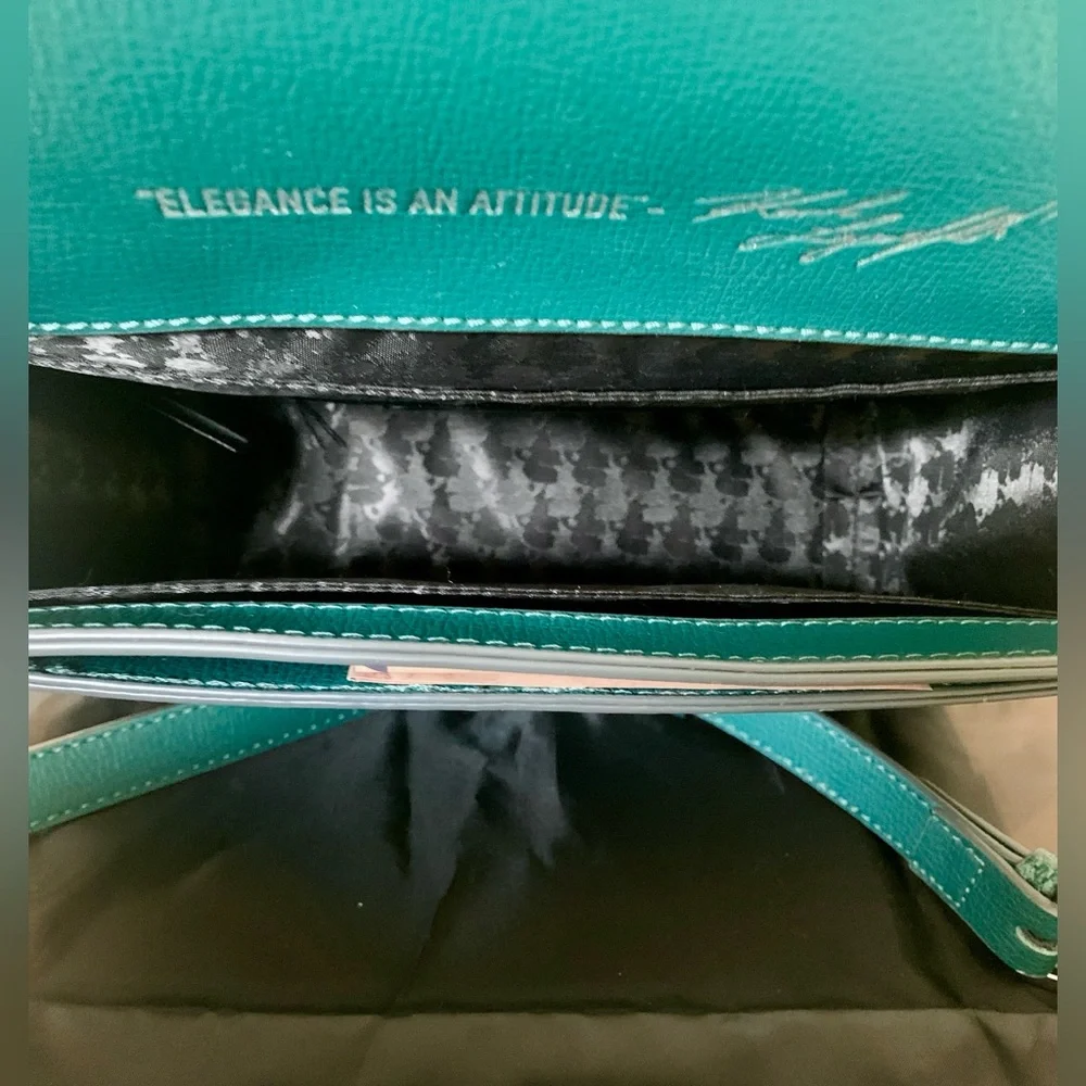 Karl Lagerfeld Paris Simone Crossbody Bag in Green Jewel Leather and Suede - Picture 11 of 14